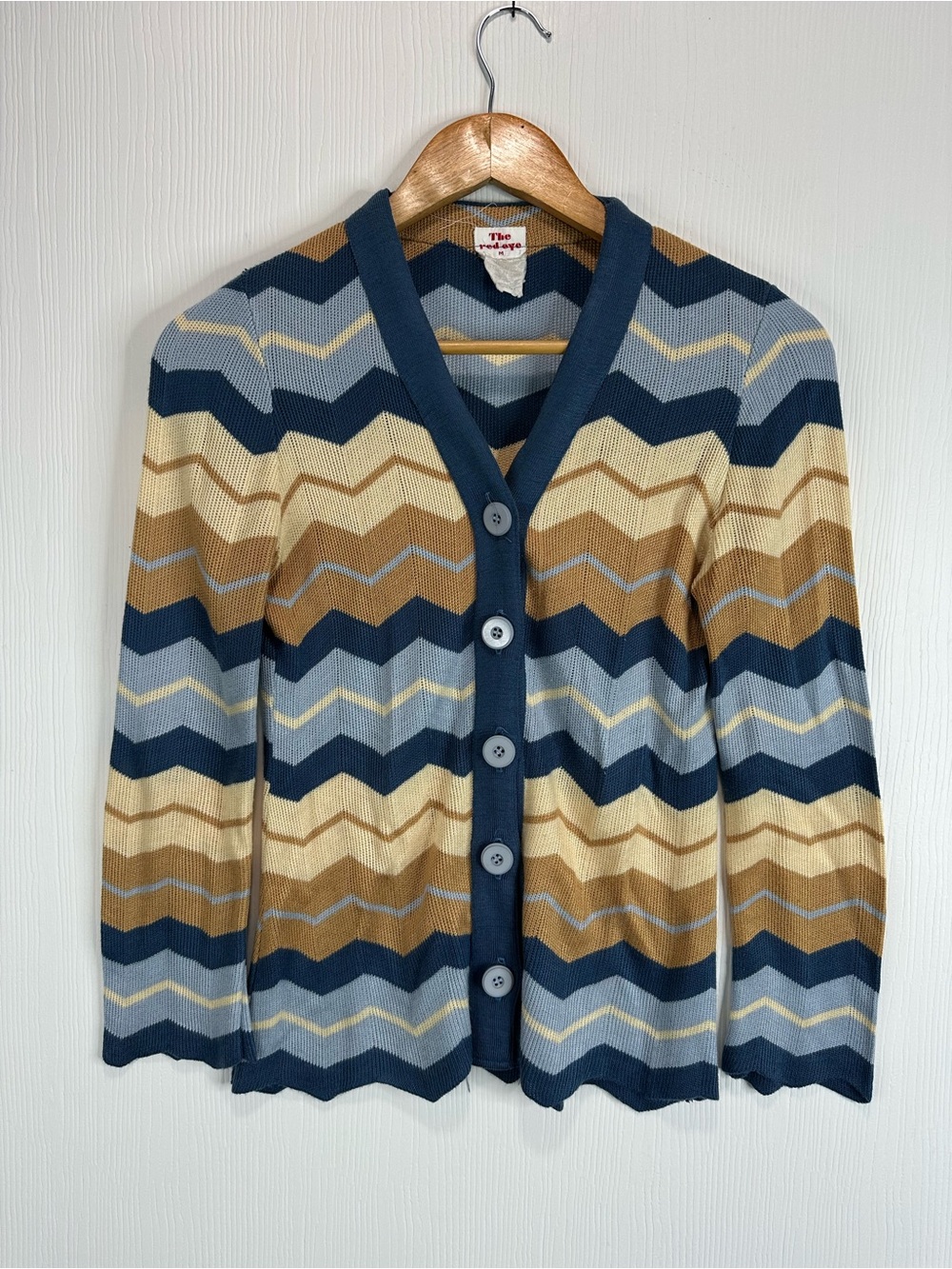 The Red Eye Chevron Knit Cardigan - Blue, Tan & Cream